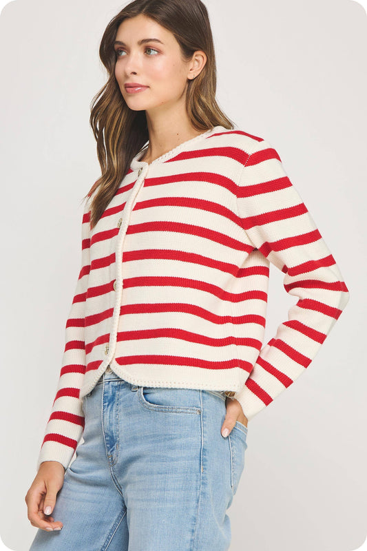 Button Down Stripe Cardigan