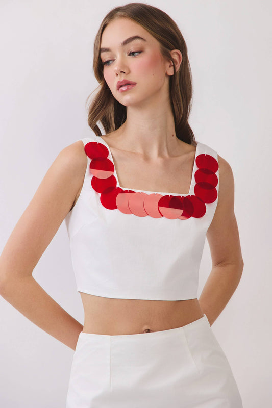 Sequin Disc Trim Crop Top