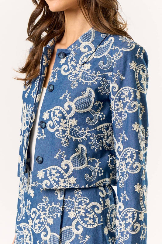 Floral Embroidery Denim Jacket