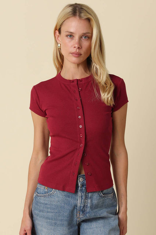 Leslie Sculpt Button-Front Knit Top