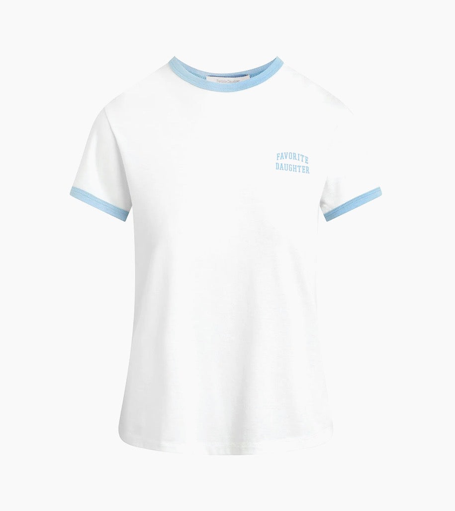 Favorite Daughter Ringer Tee White/Sea Blue
