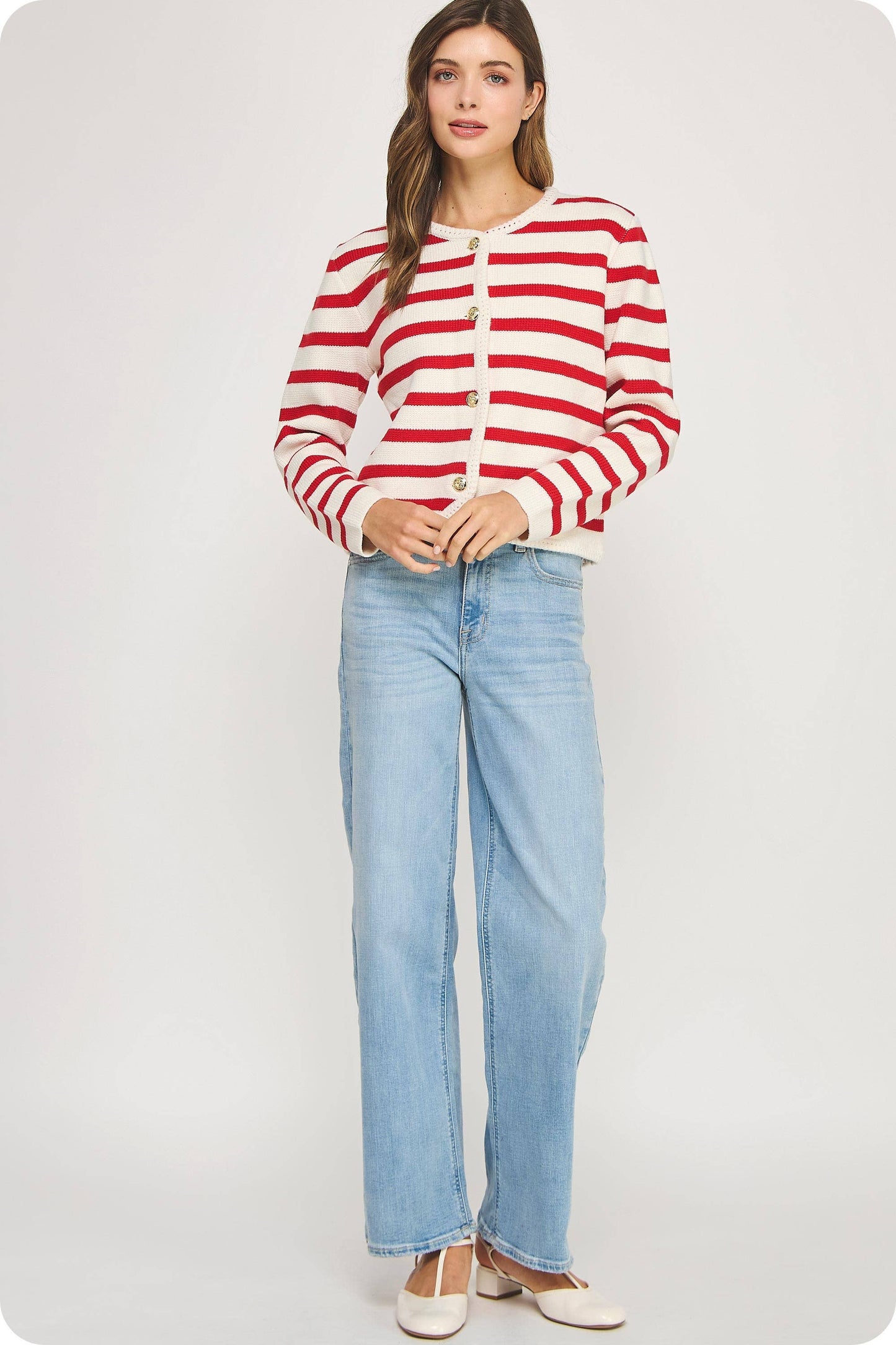 Button Down Stripe Cardigan