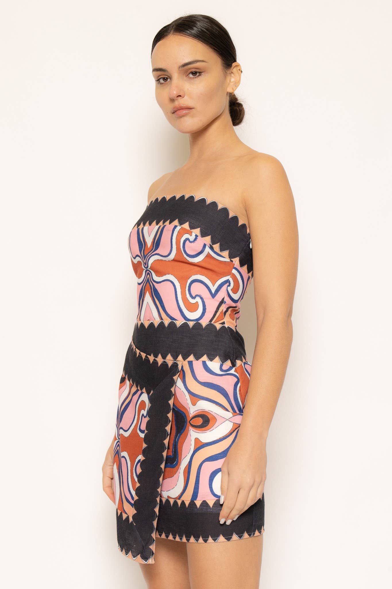 Black Multi Strapless Wrap Mini Dress
