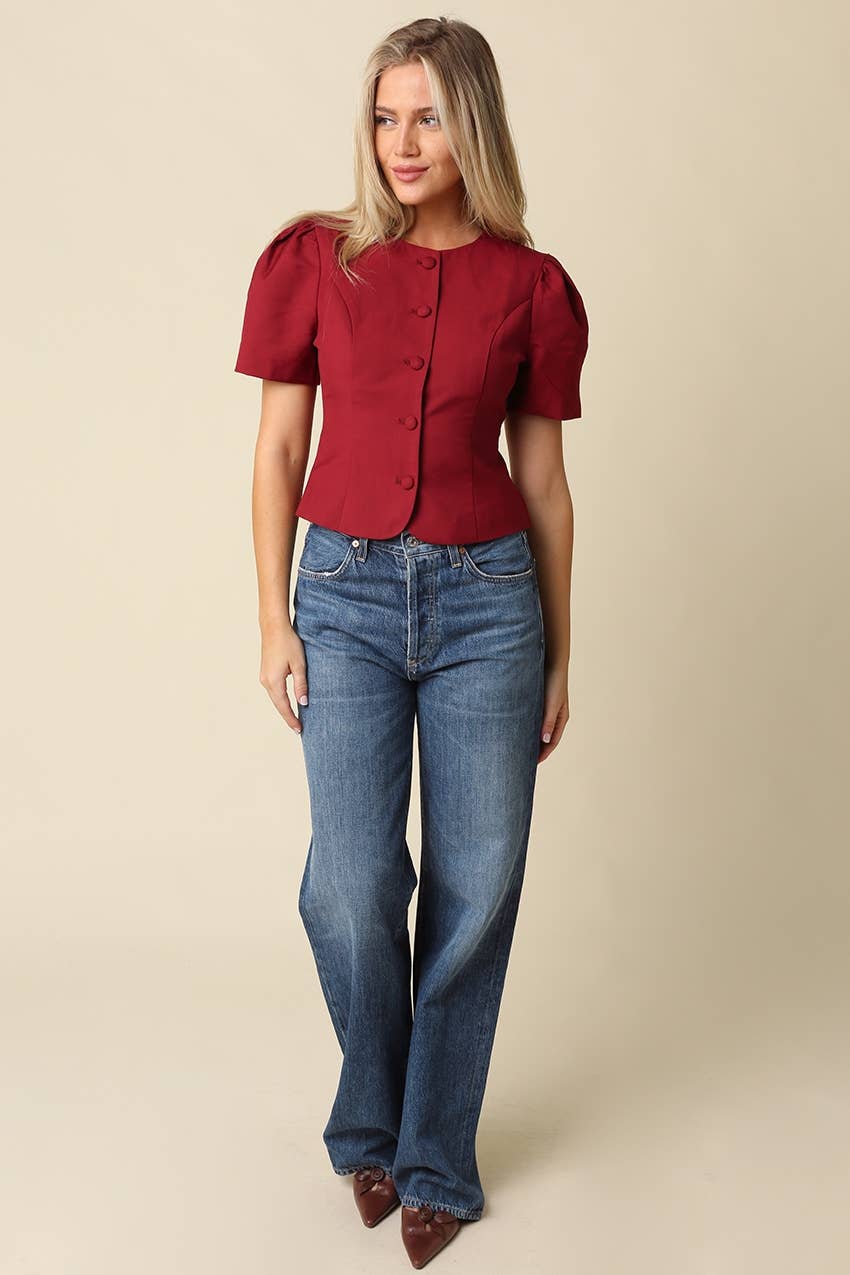 Cora Puff Sleeve Button-Front Blouse