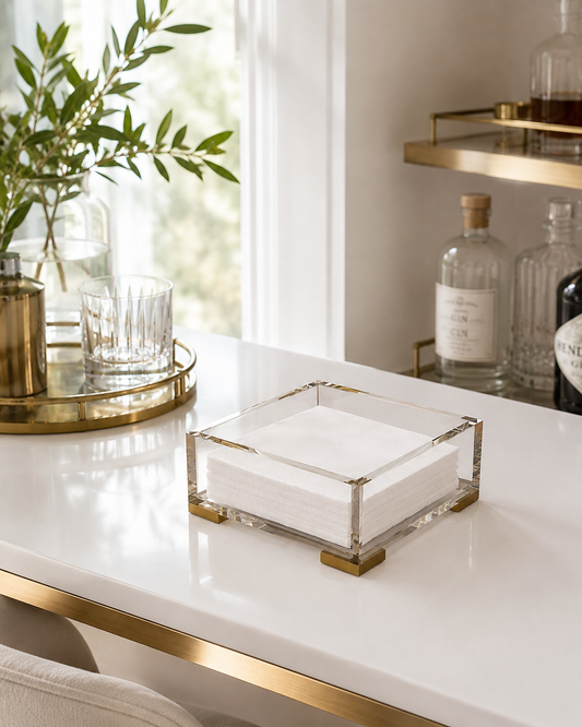Cocktail Napkin Holder, Brass corners