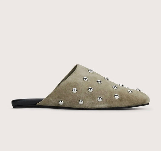 Zoe Studded Mule in Taupe Suede