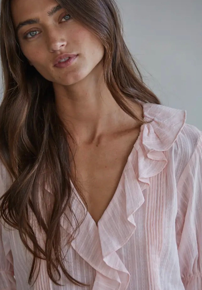 Woven Cotton Button Down in Pink-L
