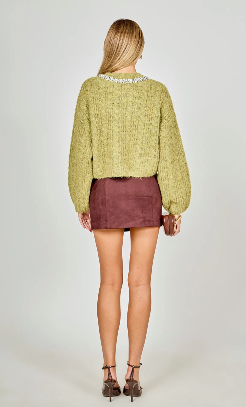 Chartreuse Fuzzy Jeweled Sweater