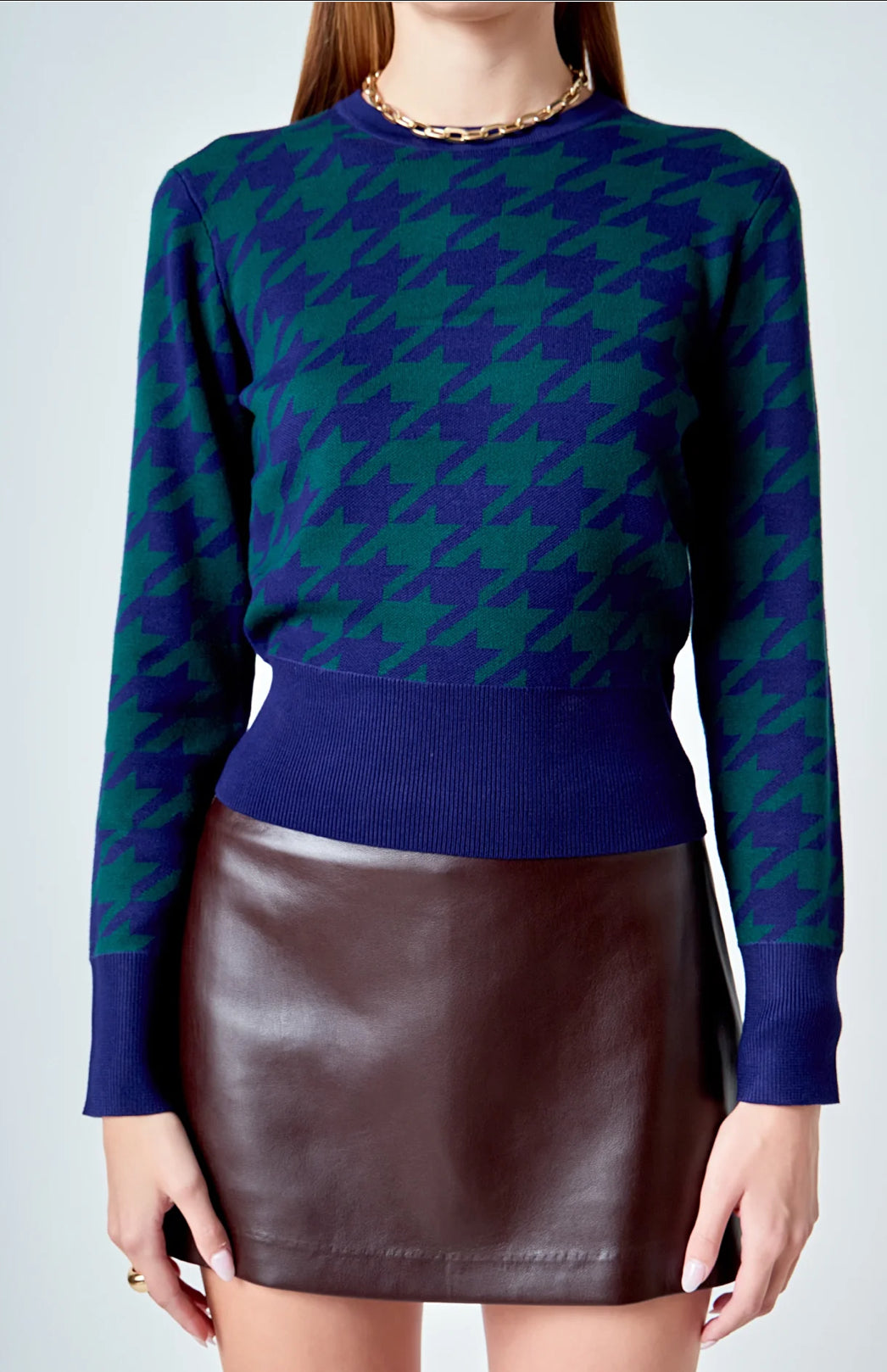 Houndstooth Sweater in Navy/Green