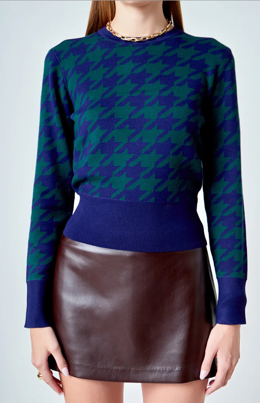 Houndstooth Sweater in Navy/Green