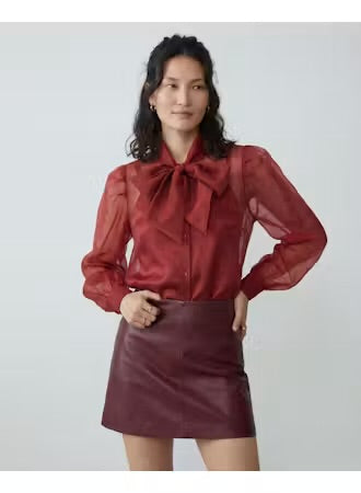 The LS French Bow Shirt in Burgundy