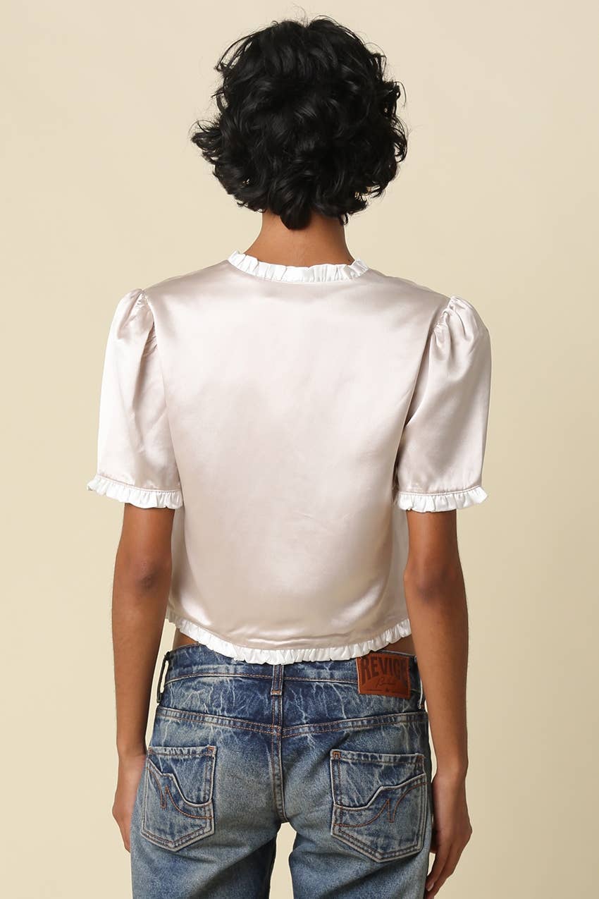 Etta Satin Ruffle Trim Blouse