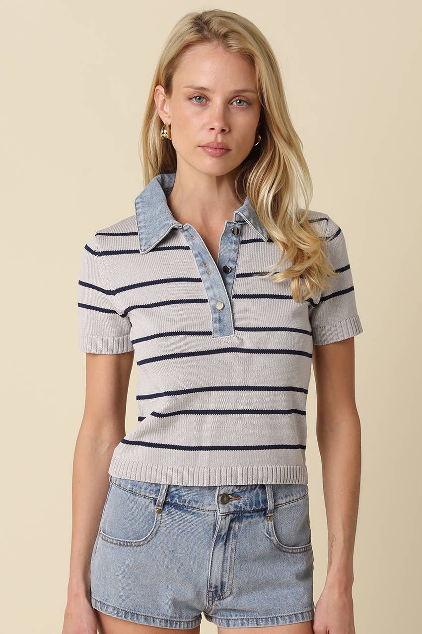 Shyla Striped Contrast Collar Crop Top