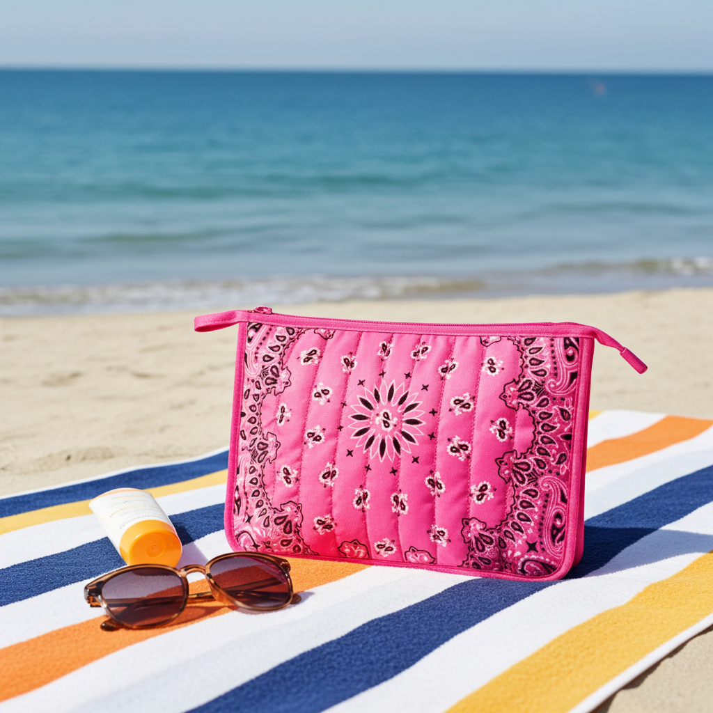 Bandana Print Pouch -Beau Hot Pink