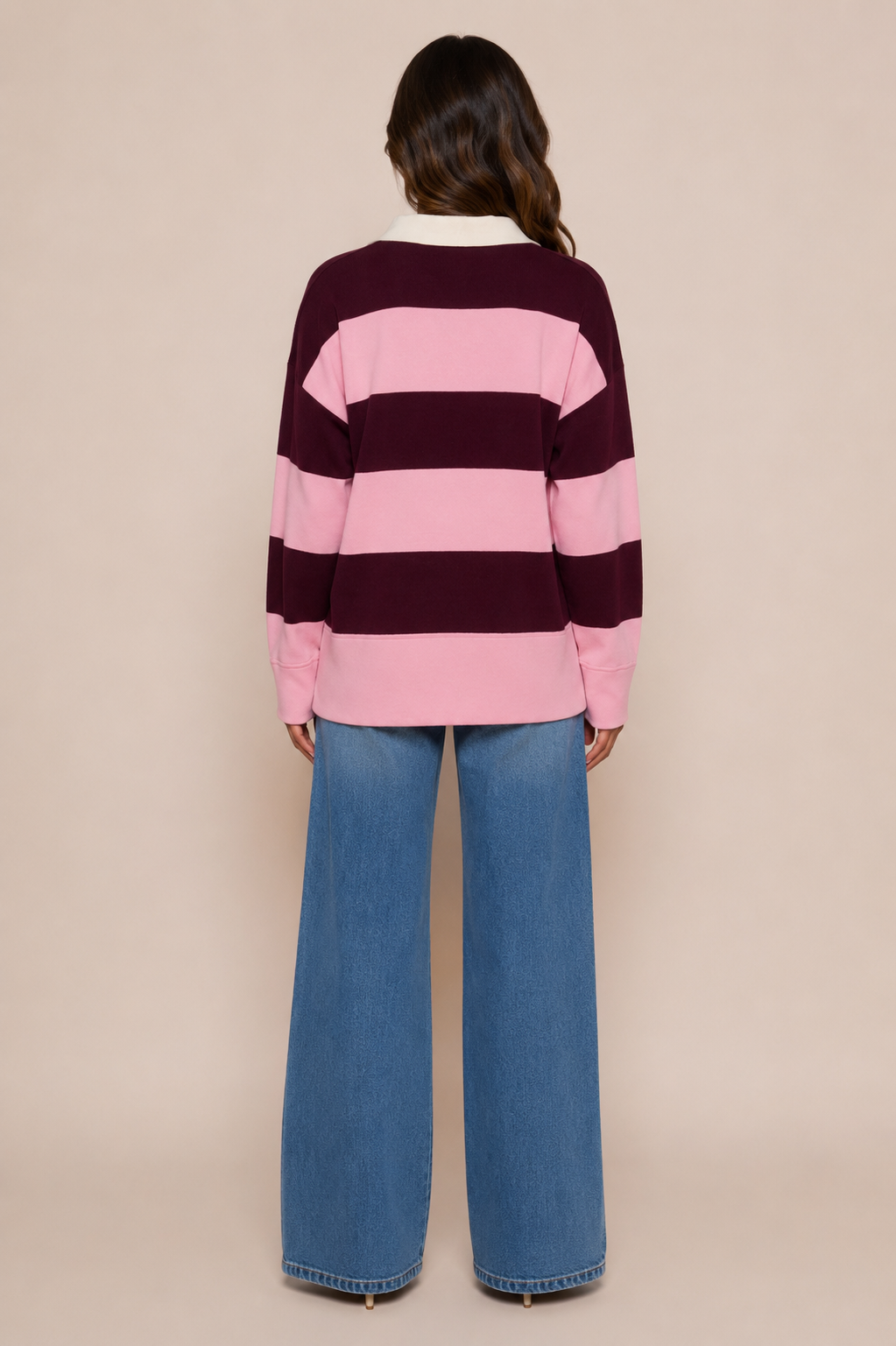 LONG SLEEVE STRIPE POLO SWEATER -