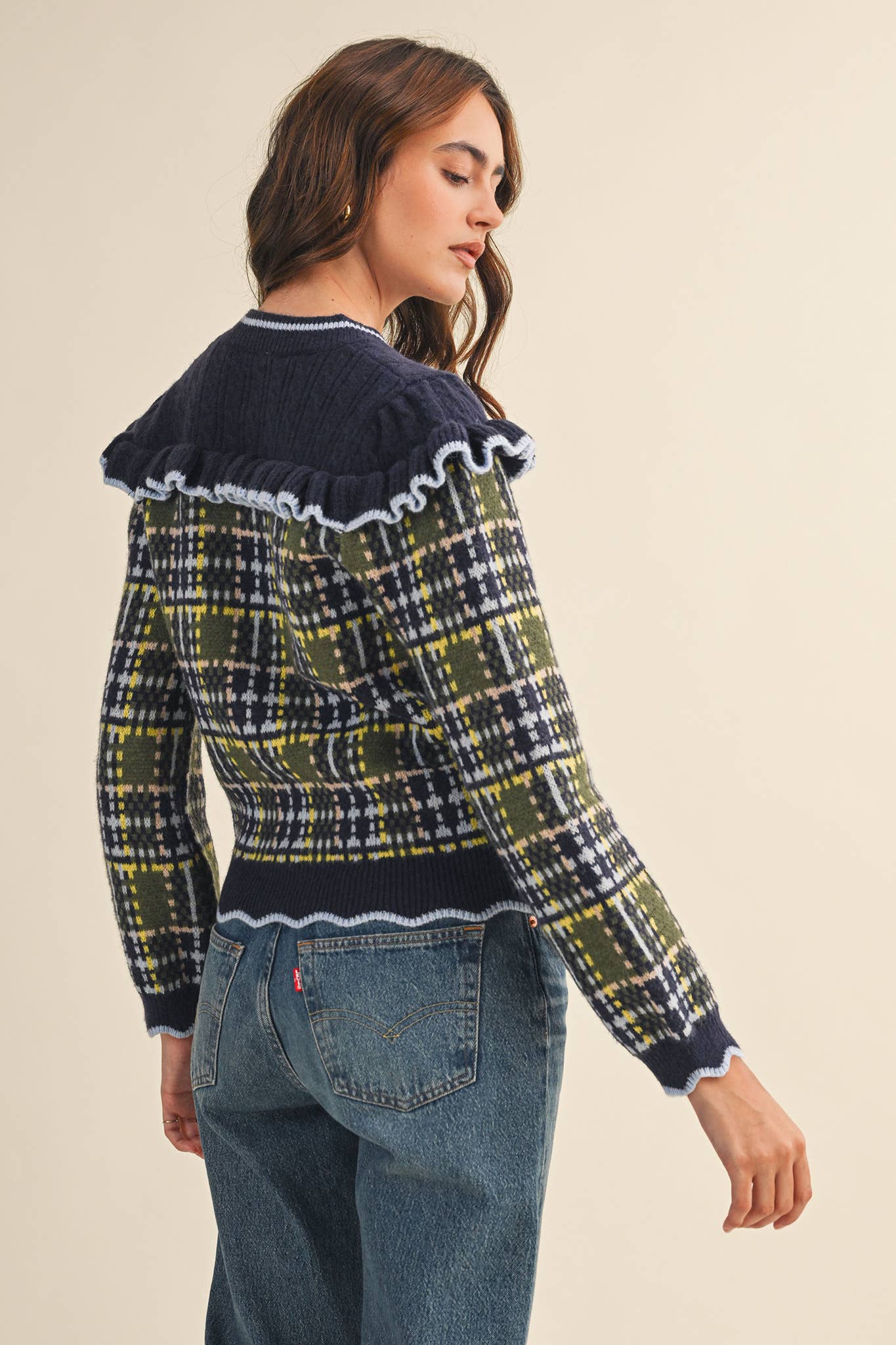 Plaid Ruffle Sweater Top