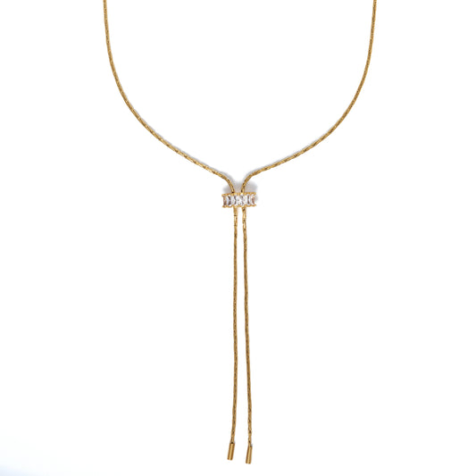 18K Gold Baguette Lariat Necklace