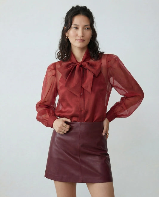 The LS French Bow Shirt in Burgundy