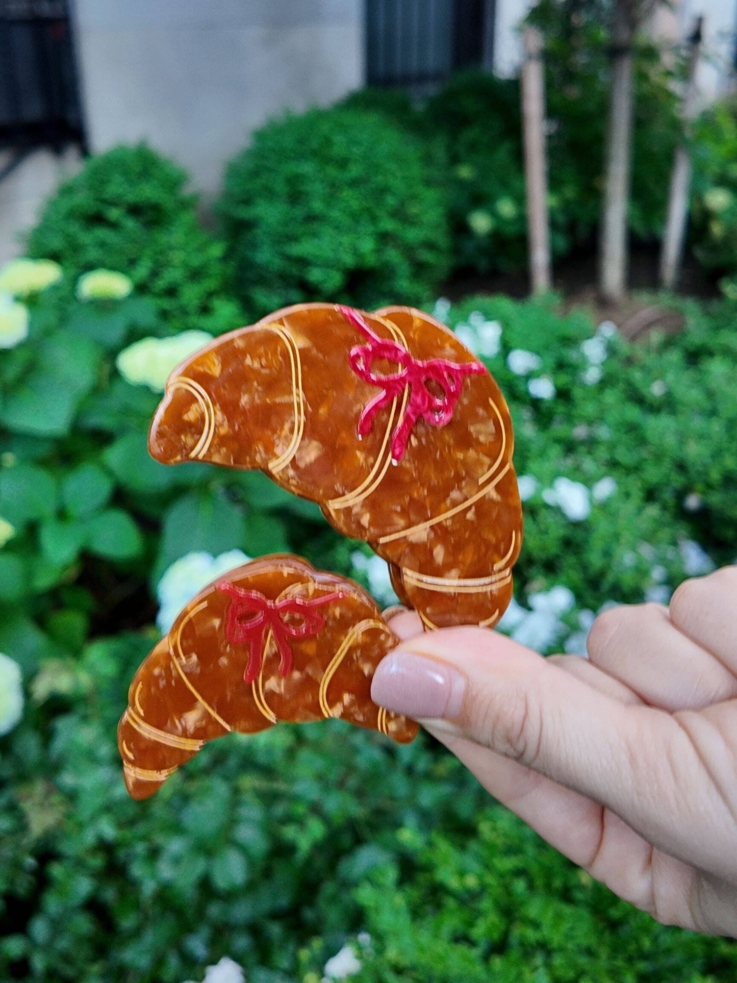 Hand-Painted Mini Bow Croissant Claw Hair Clip | Eco-Friendly