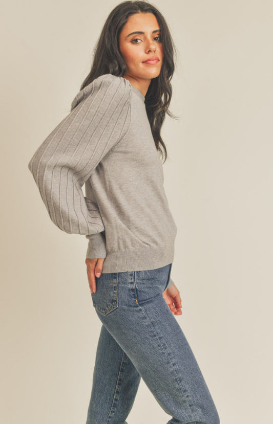 Pleated Sleeve Sweater in gray