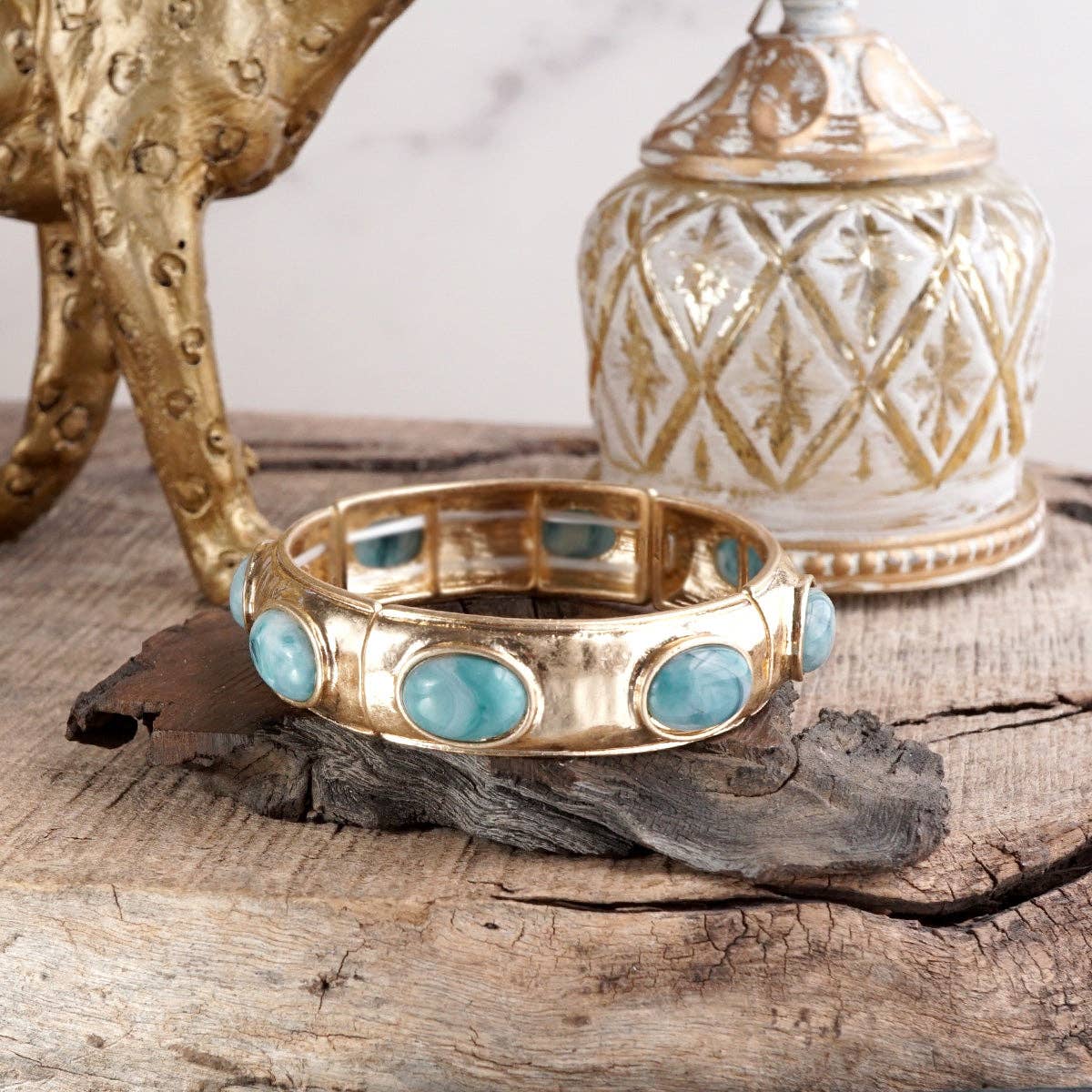 Sunlit Wide Bangle with Oval Cabochons