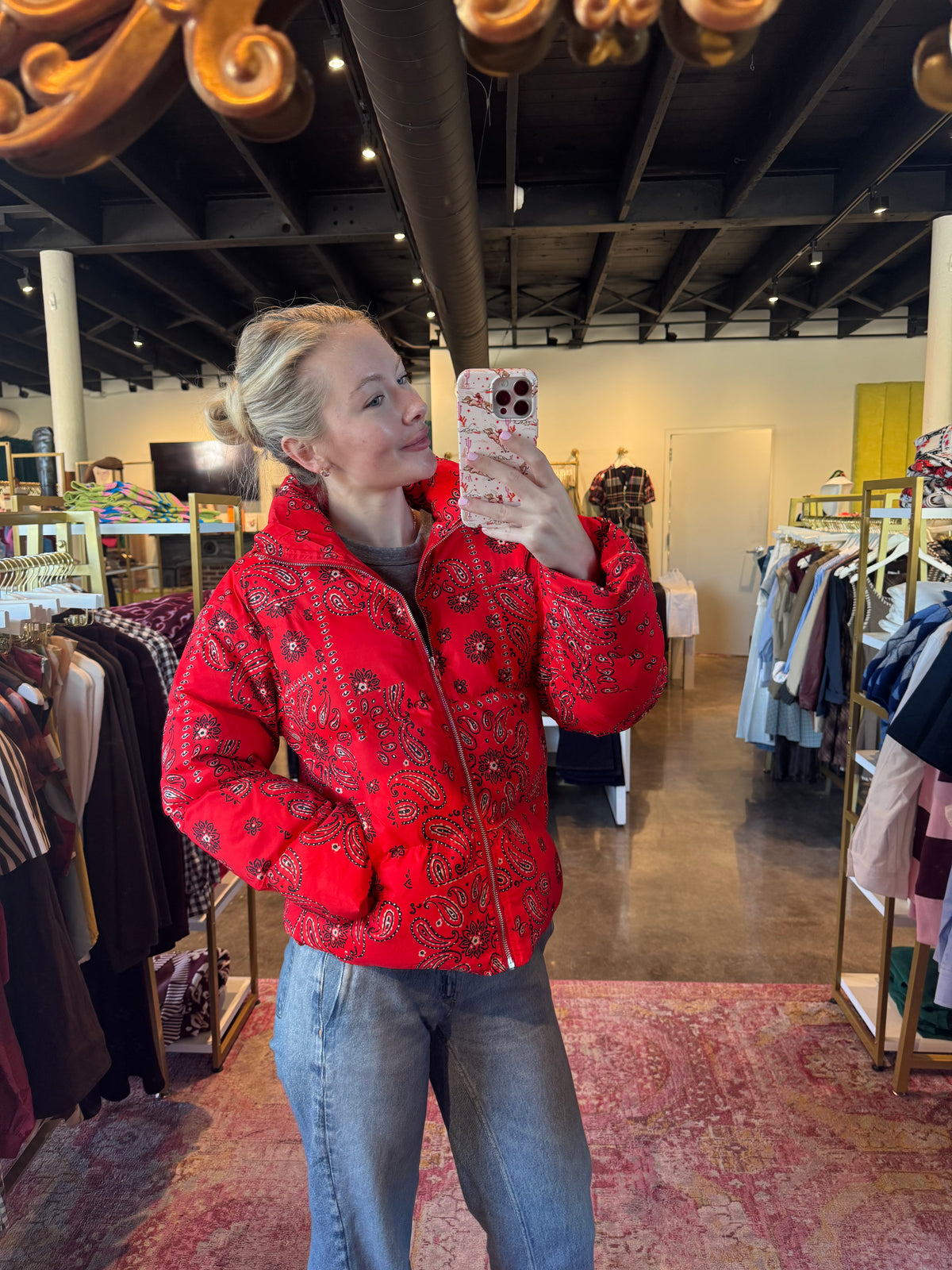 Bandana Print Puffer Jacket