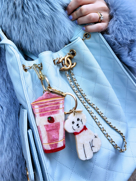 Hand-painted Strawberry Smoothie Bag Charm + Keychain