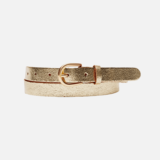 Eva Metallic Skinny Full Grain Leather Belt