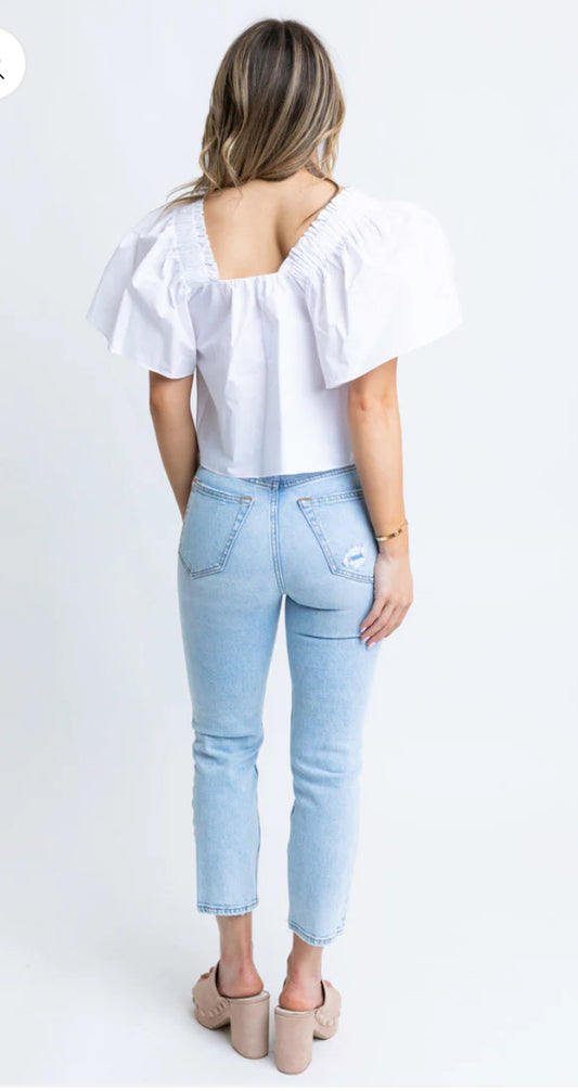 White Square Neck Top