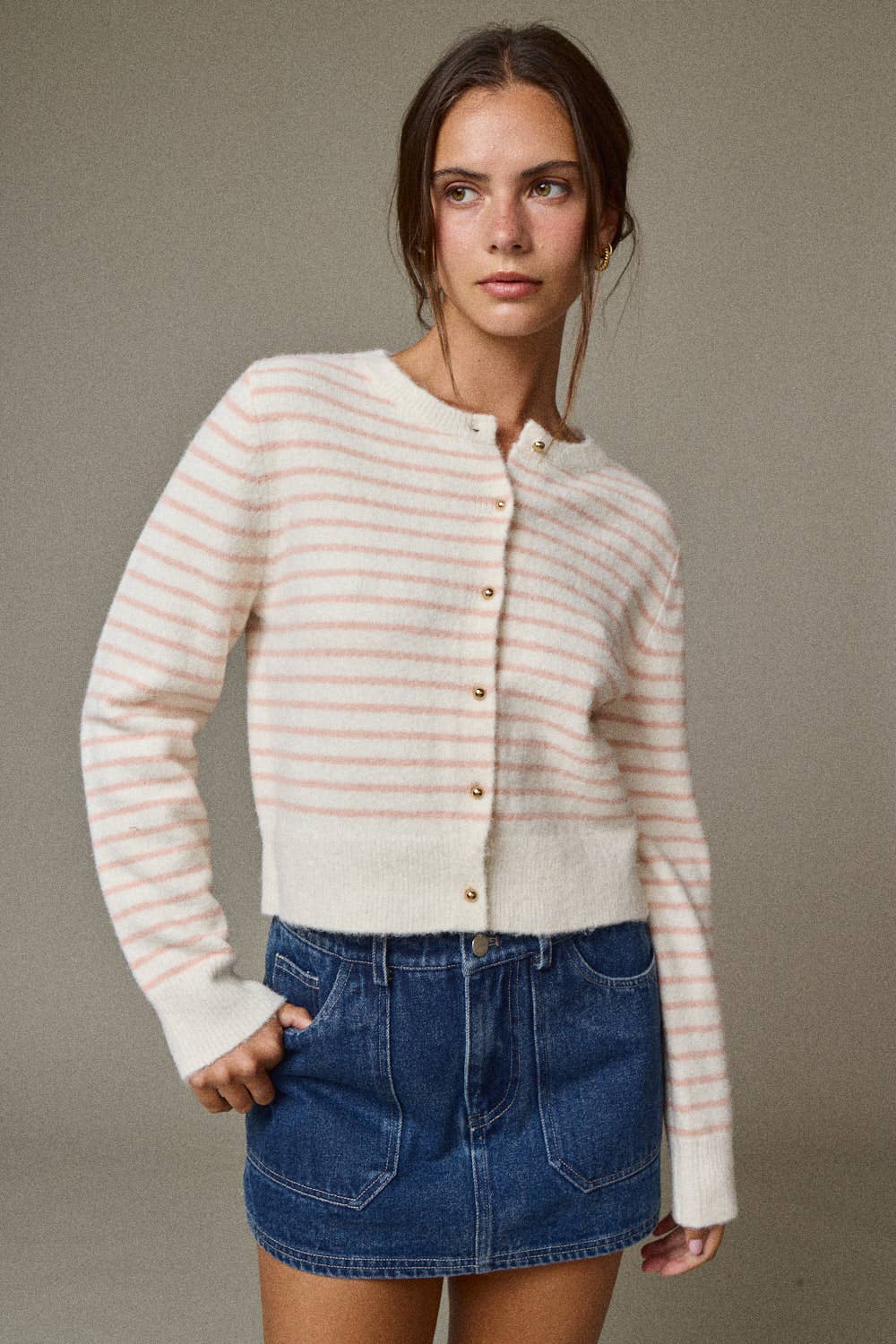Soft Stripe Button-Up Cardigan