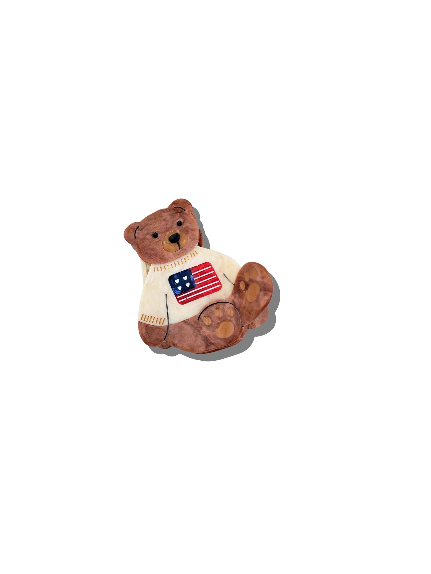 Hand-painted Americana Teddy Bear Claw Hair Clip
