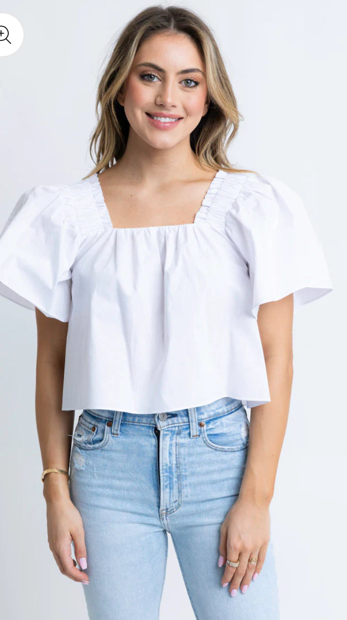 White Square Neck Top