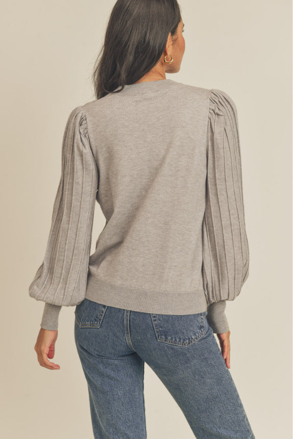 Pleated Sleeve Sweater in gray