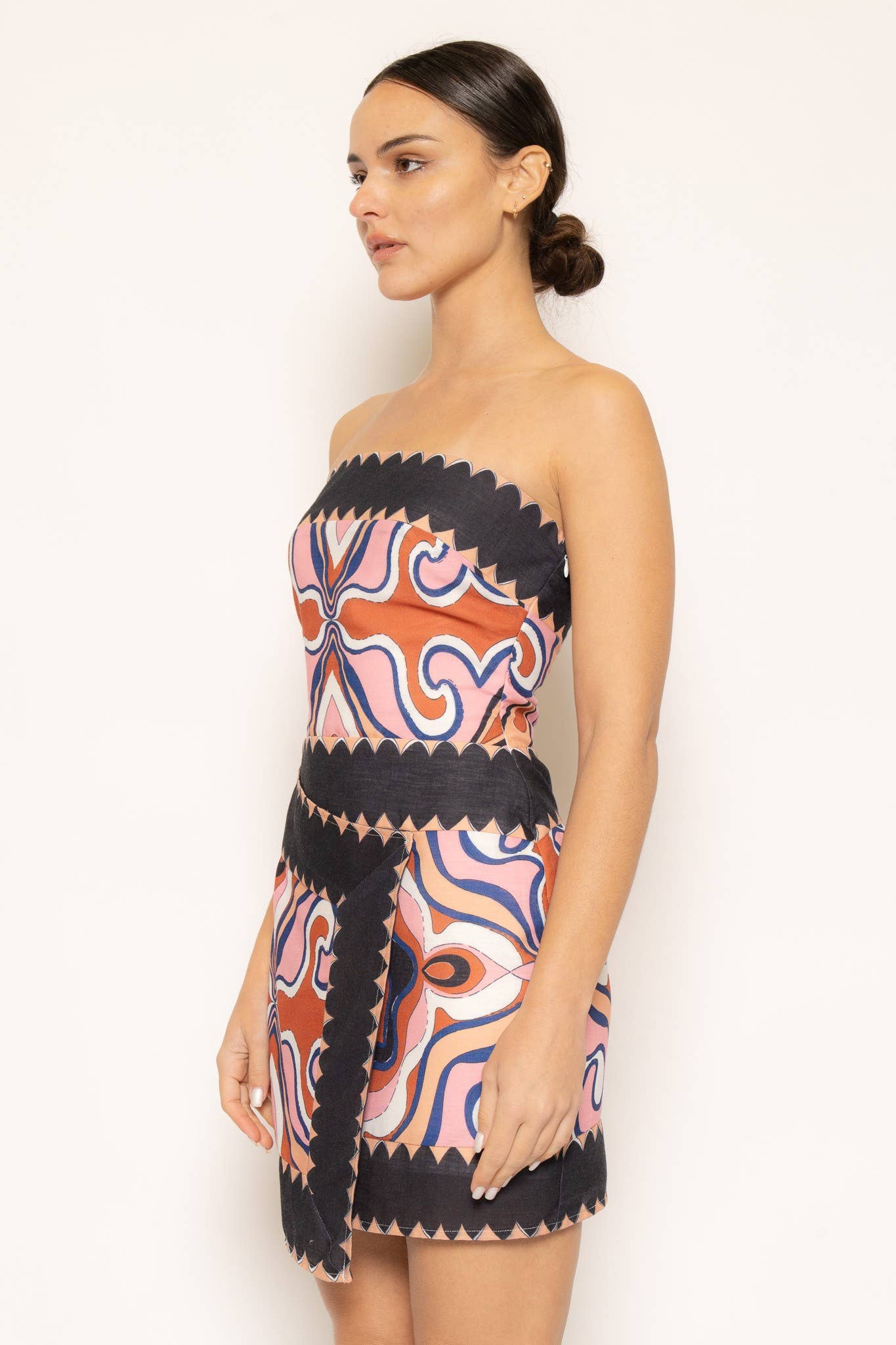 Black Multi Strapless Wrap Mini Dress