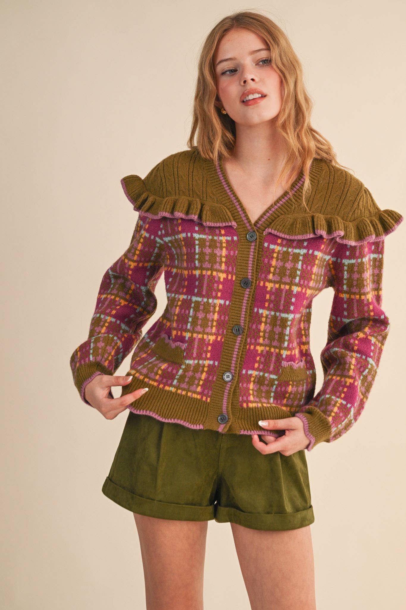 Plaid Ruffle Sweater Top