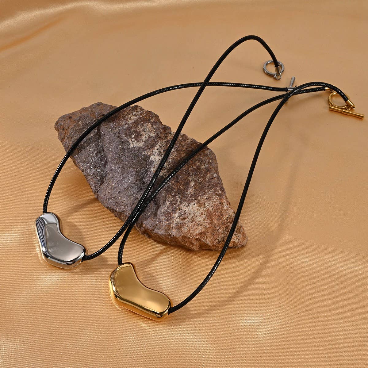 18K Steel Leather Cord Necklace