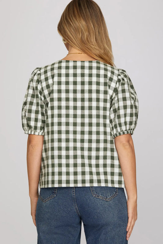 Hunter Green Gingham Top