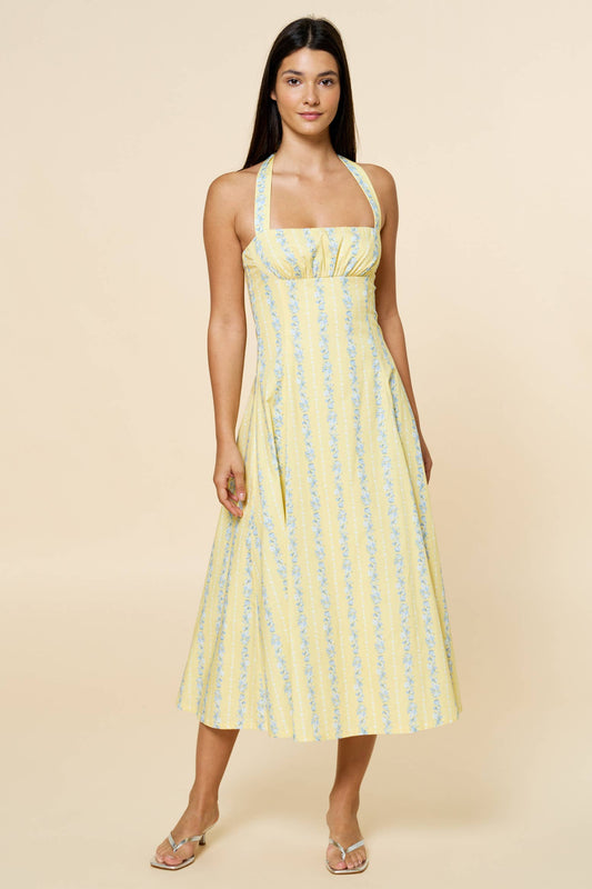 Floral Stripe Halter Fit & Flair Dress