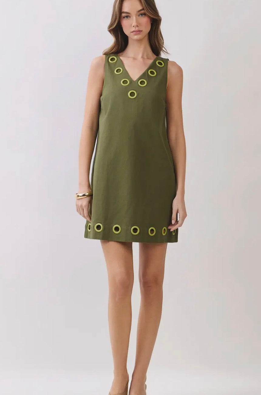 Olive Grommet Shift Dress