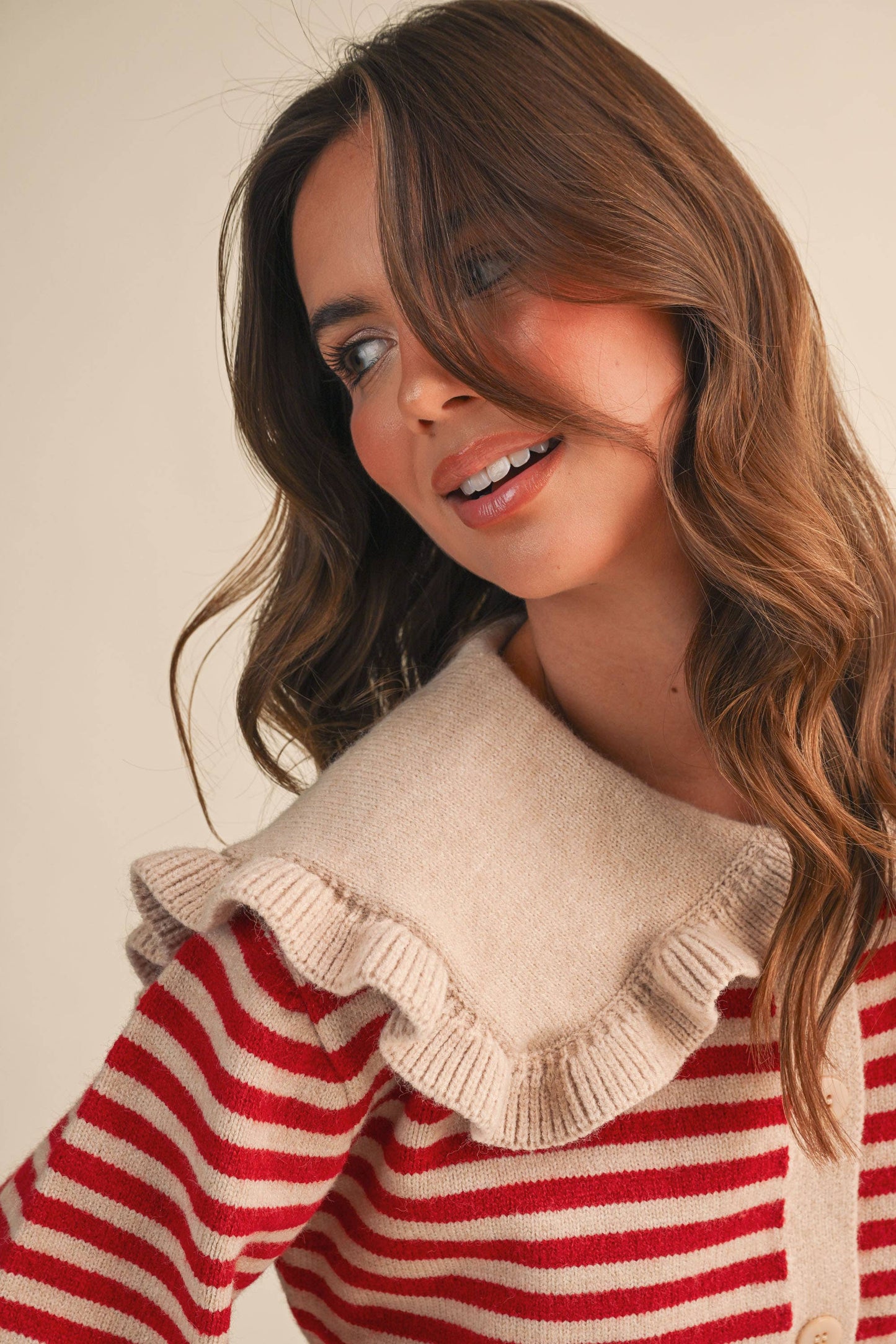 Ruffle Collar Stripe Cardigan