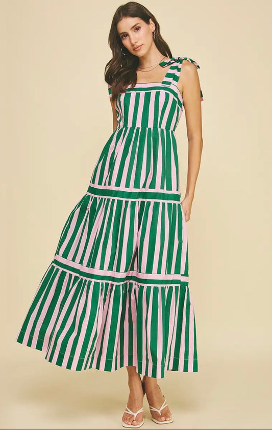 Green & Pink Stripe Maxi