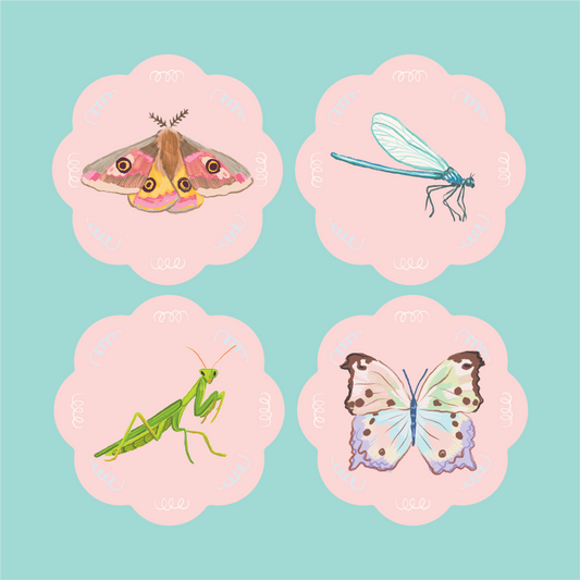 Pink Insect Coaster Set of 4 Acrylic Coasters