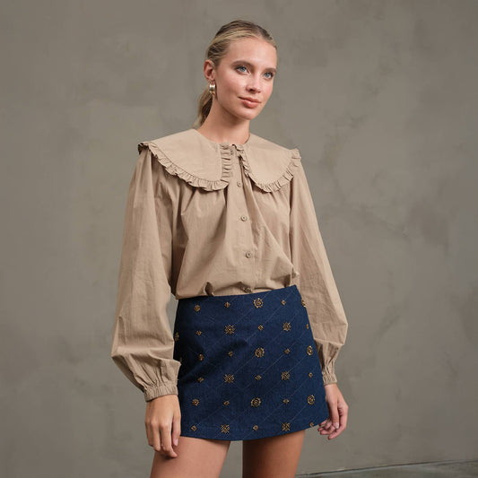 Embellished Quilted Denim Mini Skort