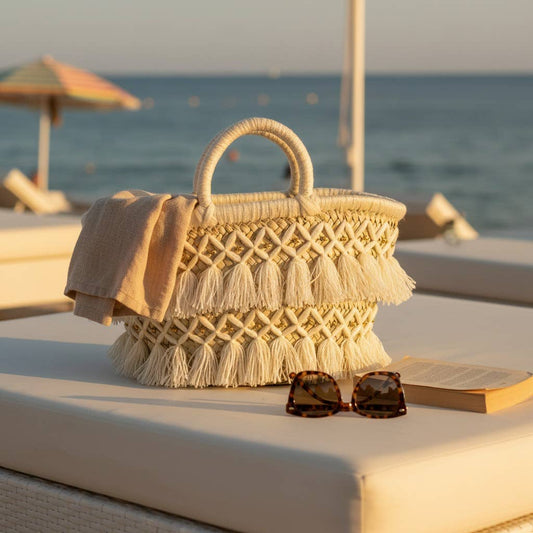 Handwoven Straw Tassel Tote