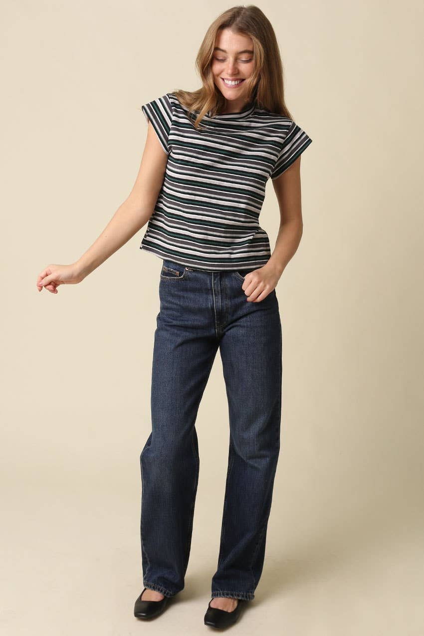 Lizz Stripe Mock Neck Tee