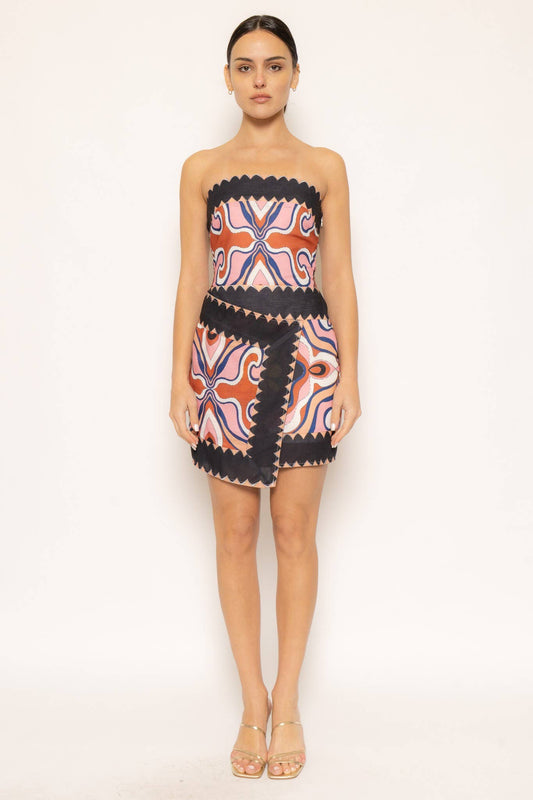 Black Multi Strapless Wrap Mini Dress