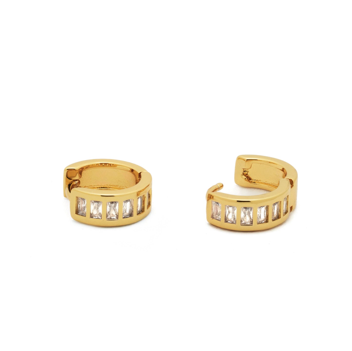 18K Gold Baguette Huggie Earrings