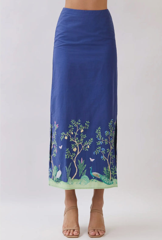 Botanical Border Print Maxi Skirt