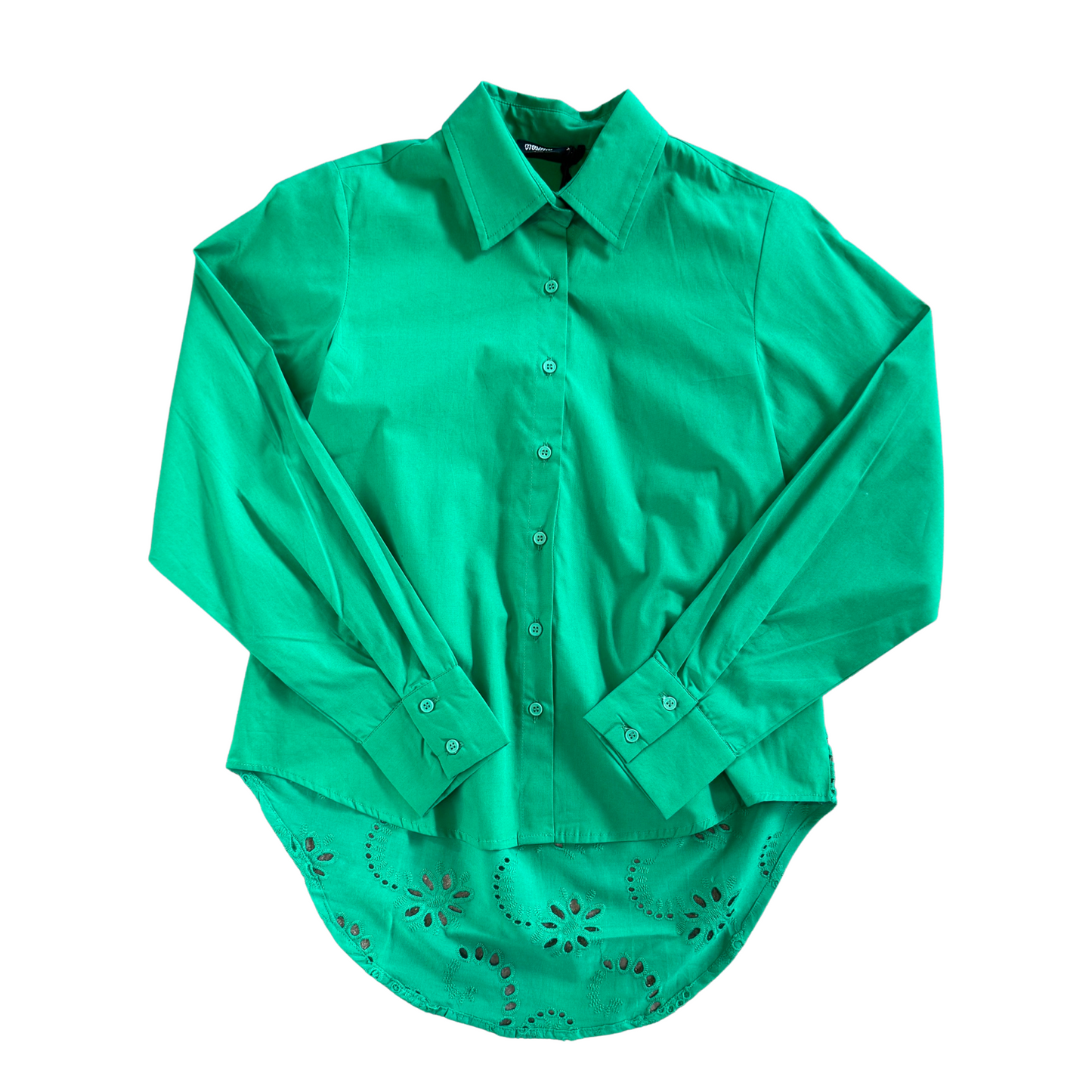 Green Eyelet Button Up Top