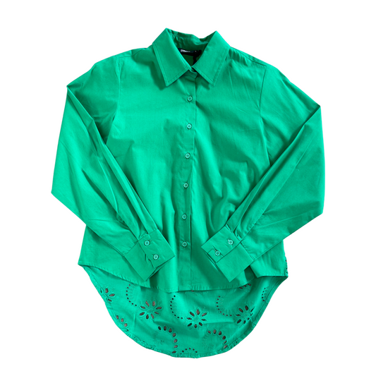 Green Eyelet Button Up Top-XS